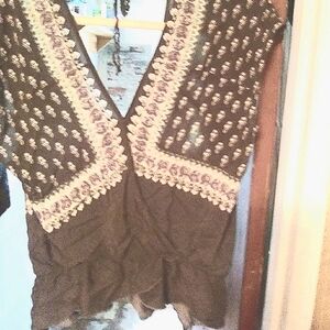 Free People deep v neck boho top